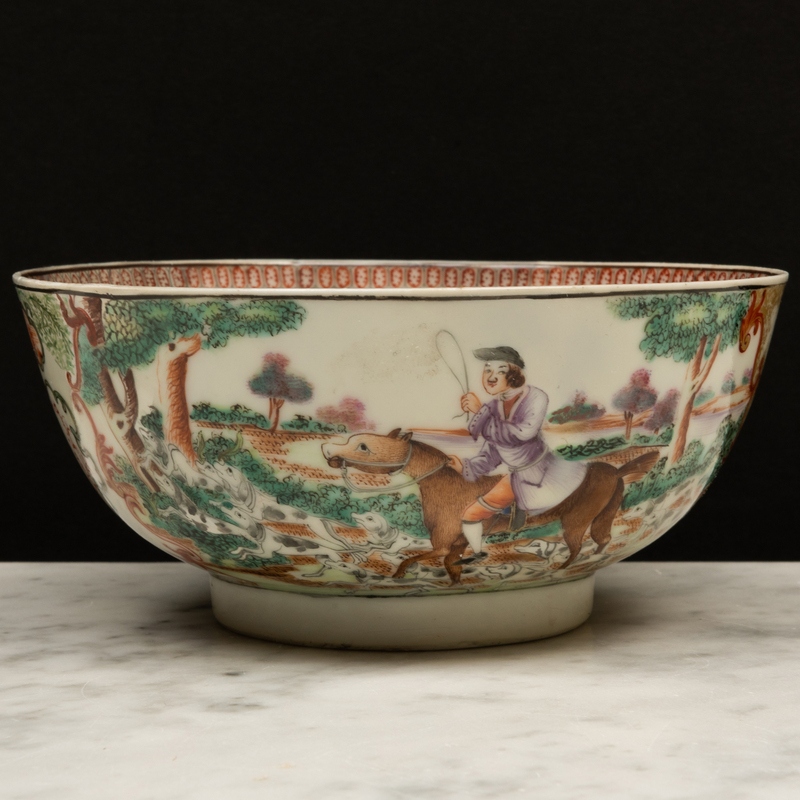 Appraisal: Small Chinese Export Porcelain 'Foxhunting' Bowl Unmarked x in diam