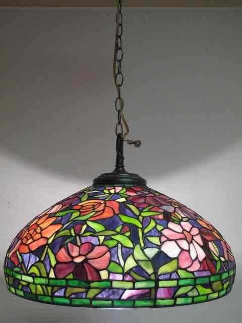 Appraisal: Dale Tiffany hanging chandelier Floral pattern colors of green pink