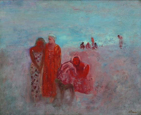 Appraisal: Fred Klein Figures by the Sea signed oil on board