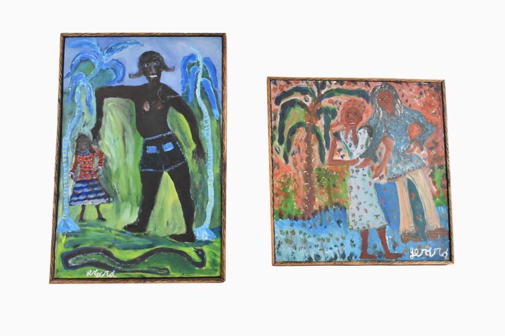 Appraisal: GERARD FORTUNE HAITIAN B Two Paintings Woman with Child and