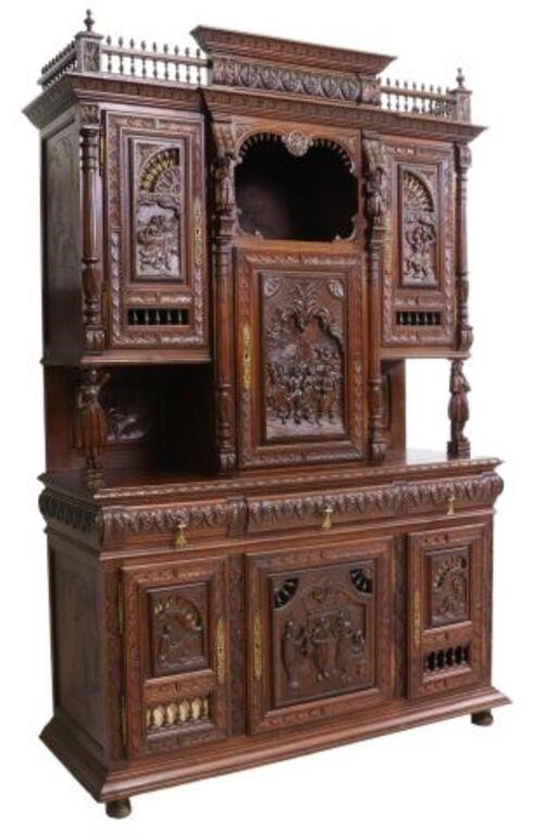 Appraisal: French carved oak sideboard Brittany late th c accented with