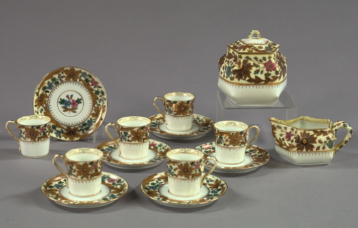 Appraisal: Cased Twelve-Piece Josef Riedl Gilded and Floral-Banded Porcelain After-Dinner Coffee