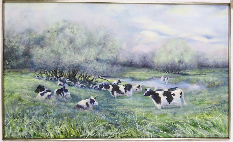 Appraisal: OIL ON CANVAS PASTORAL LANDSCAPE WITH HOLSTEIN DAIRY COWS Image