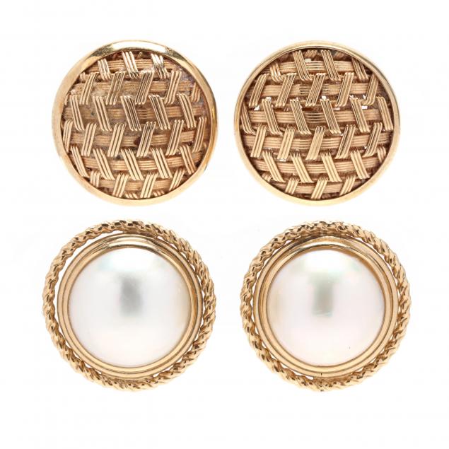 Appraisal: PAIR OF GOLD EARRINGS AND A PAIR OF GOLD AND