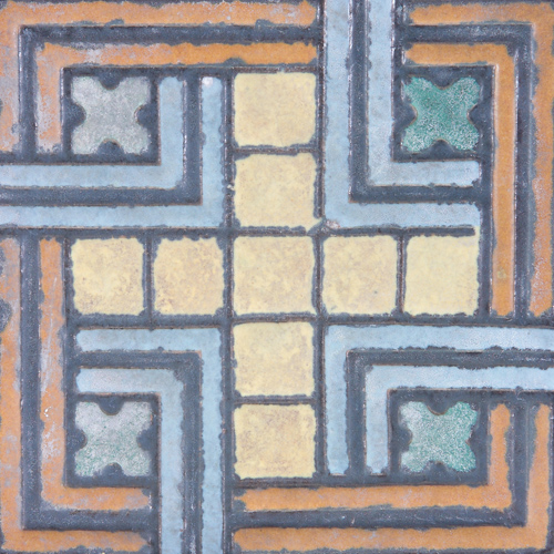 Appraisal: GRUEBY Three geometric tiles one sq with cruciform pattern in