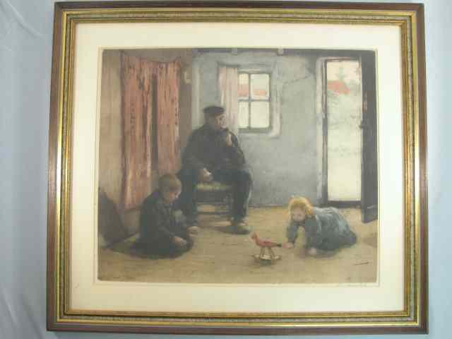 Appraisal: A framed and colored etching after artist Franz Charlet signed