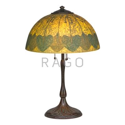 Appraisal: HANDEL Rare table lamp its shade with stylized leaves and