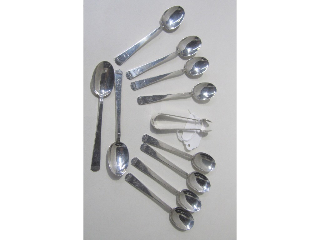 Appraisal: Set of ten silver spoons with tongs London marks