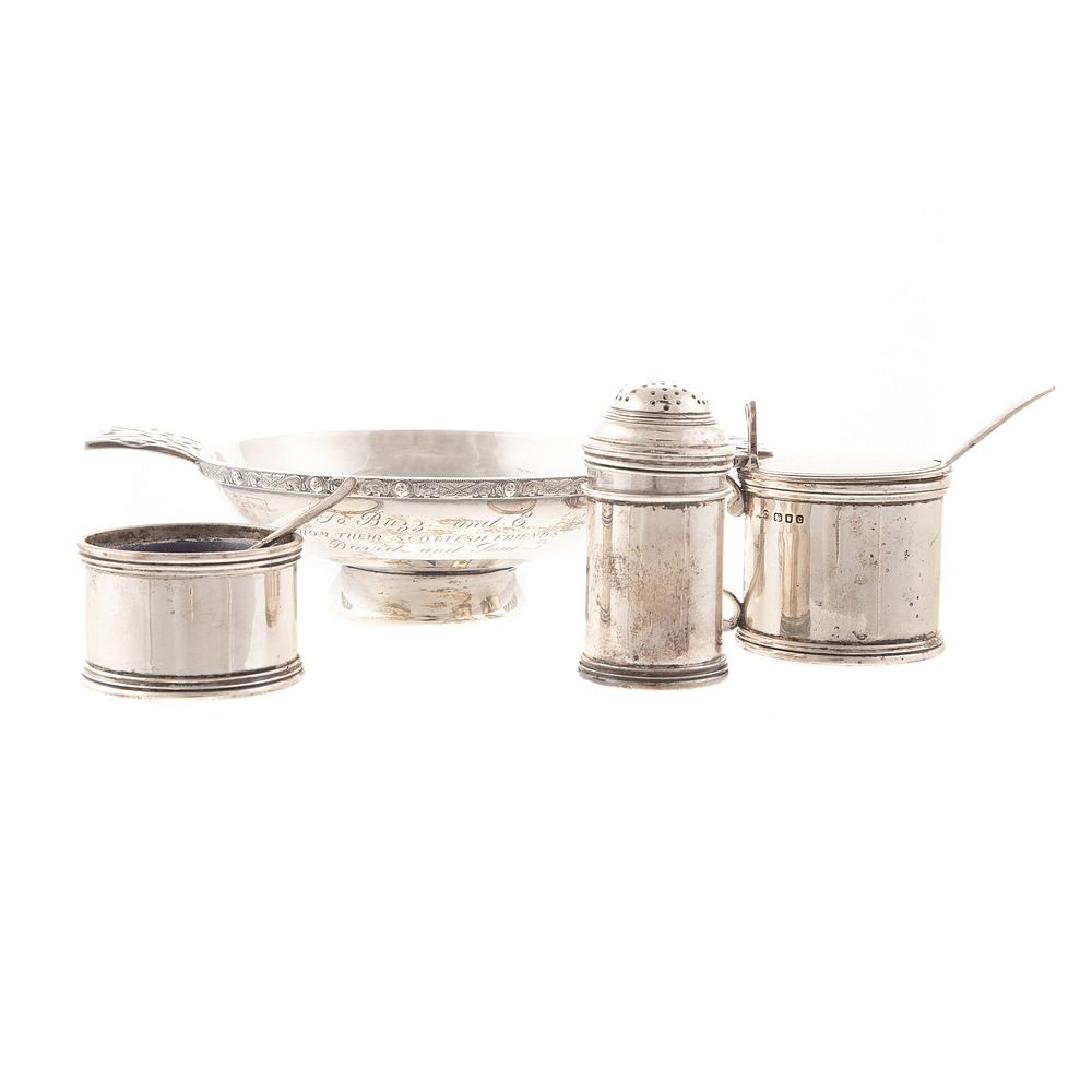 Appraisal: Four Pieces English Silver including George VI mustard pot open