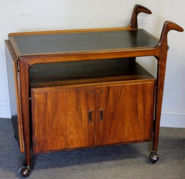 Appraisal: Midcentury Rosewood Tea Cart Beautiful tea cart with sculpted rosewood