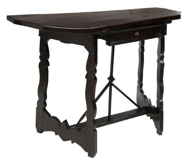 Appraisal: Rustic Spanish work table th c shaped top over a