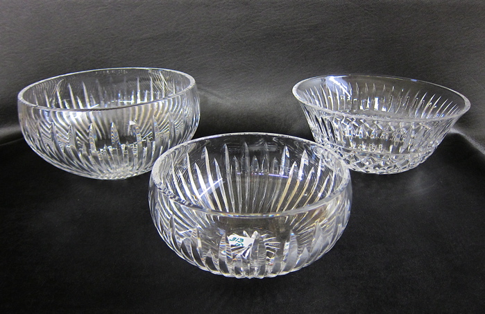 Appraisal: THREE CRYSTAL WATERFORD BOWLS in various patterns and ranging from