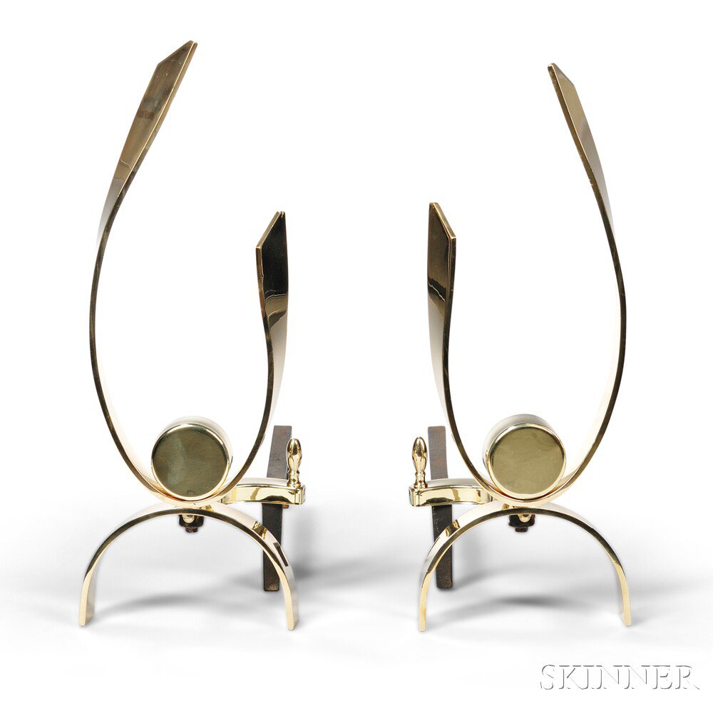 Appraisal: Pair of Donald Desky - Designed Andirons Wrought iron lacquered