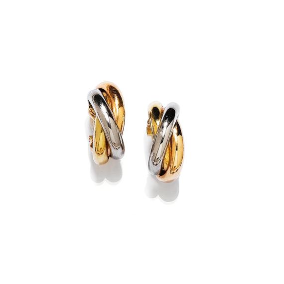 Appraisal: GOLD EAR CLIPS CARTIER TRINITY Yellow red and white gold