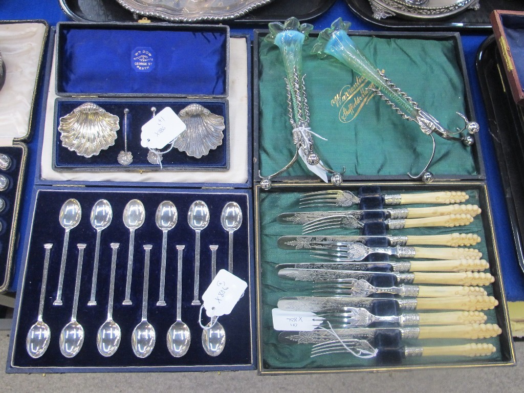 Appraisal: A tray lot of EP - cased fruit cutlery set