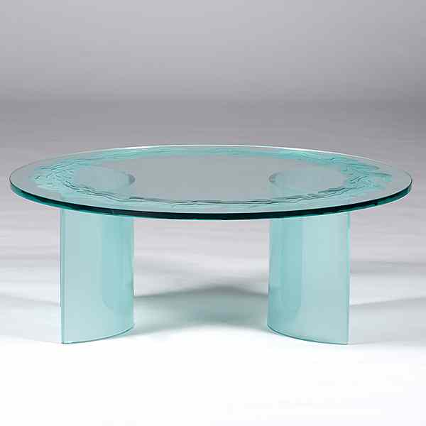 Appraisal: Etched Glass Coffee Table Contemporary round glass coffee table having