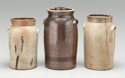 Appraisal: Three Kline stoneware churns one three gallon with salt glaze