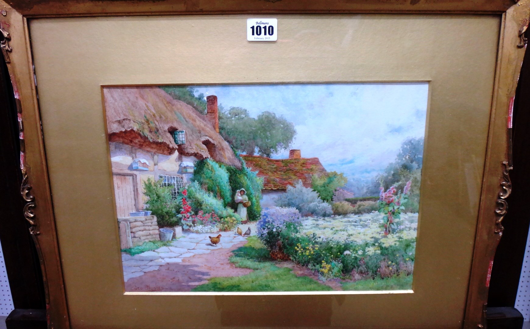 Appraisal: George Hughes th century Garden scene watercolour signed cm x