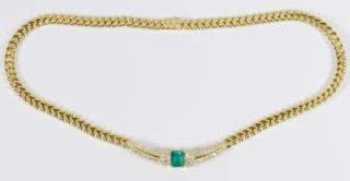 Appraisal: K Emerald and Diamond Necklace K yellow gold necklace containing