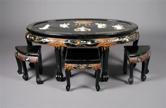 Appraisal: A Chinese Low Table with Fitted Stools Height of table