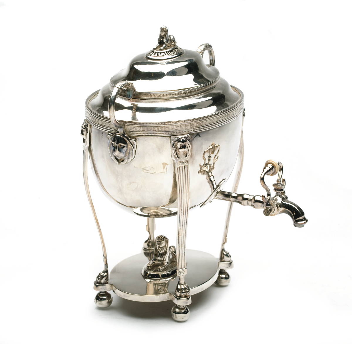 Appraisal: REGENCY SHEFFIELD PLATE TEA URN Of oval form cast with