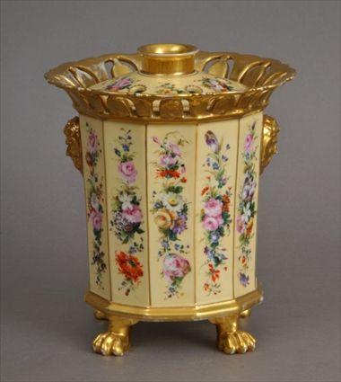 Appraisal: French Gilt and Polychrome Decorated Porcelain Potpourri x diam