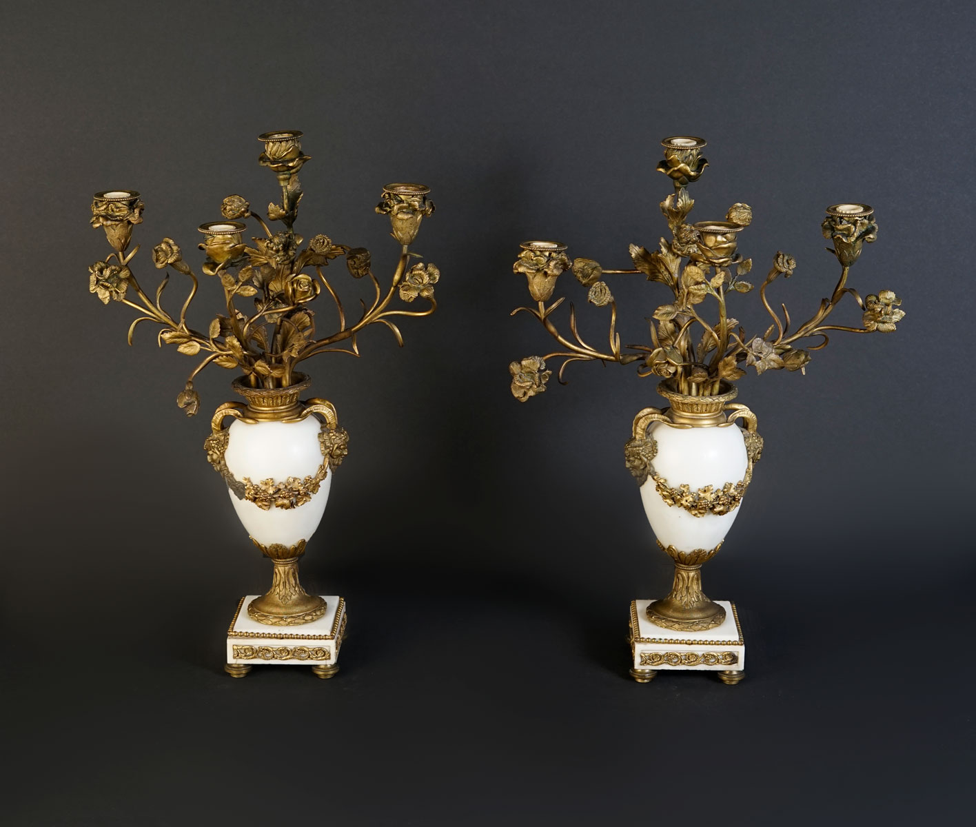 Appraisal: ORMOLU MOUNTED MARBLE CANDELABRUM Pair of - light white marble