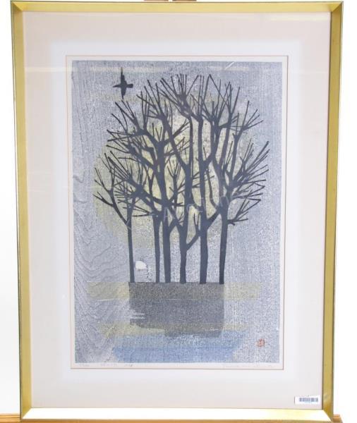 Appraisal: A framed woodblock print by Tamami Shima Japan b signed