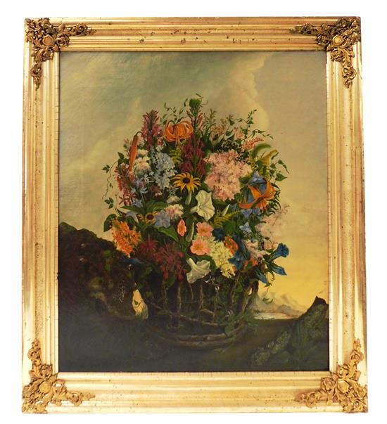 Appraisal: th C American School oil on canvas floral still life