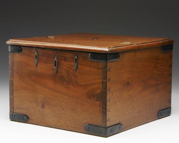 Appraisal: GEORGIAN STYLE BALLOT BOX In mahogany with three lockplates each