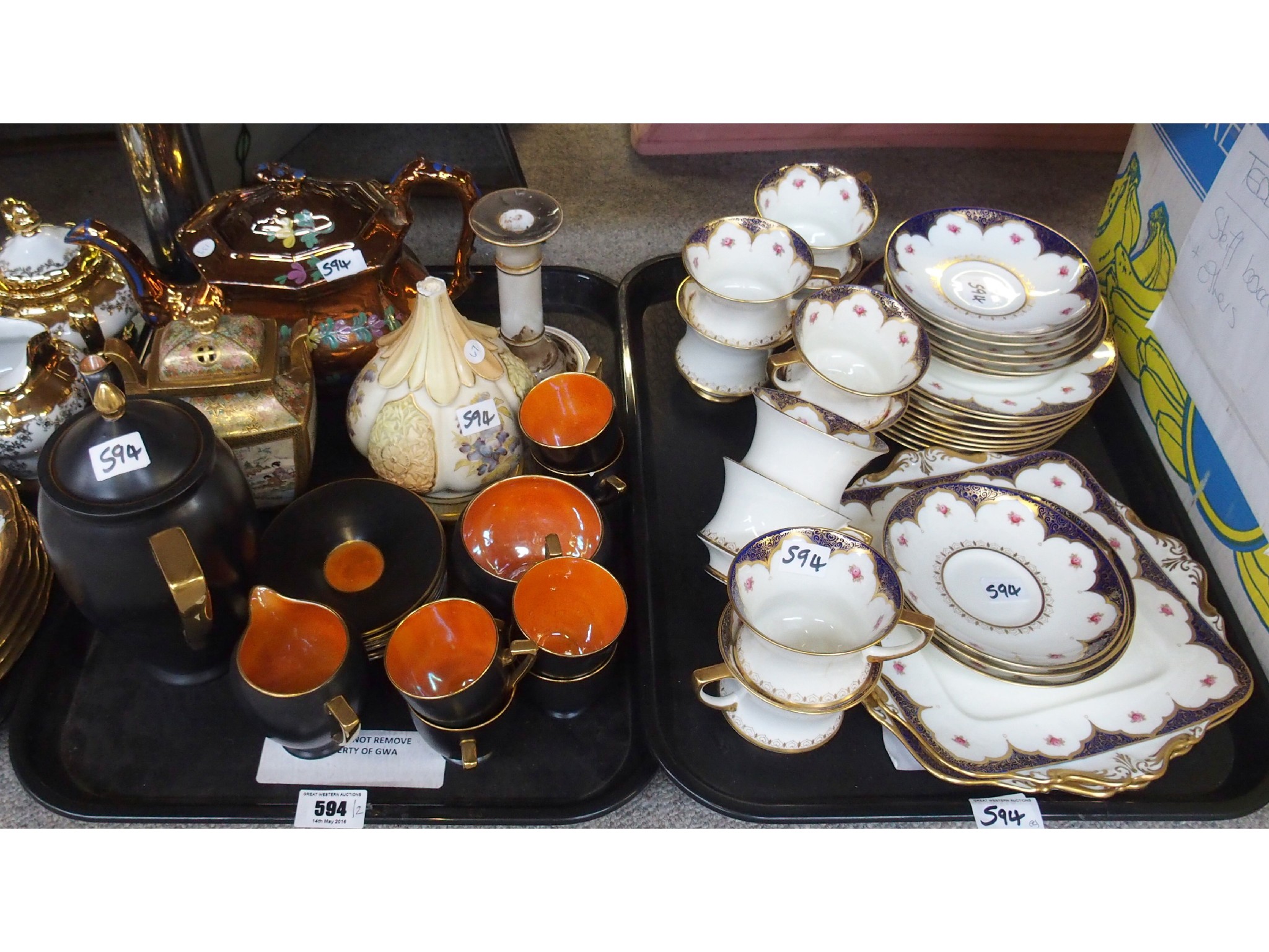 Appraisal: Paragon rose decorated teaset Carlton Ware black and orange coffee