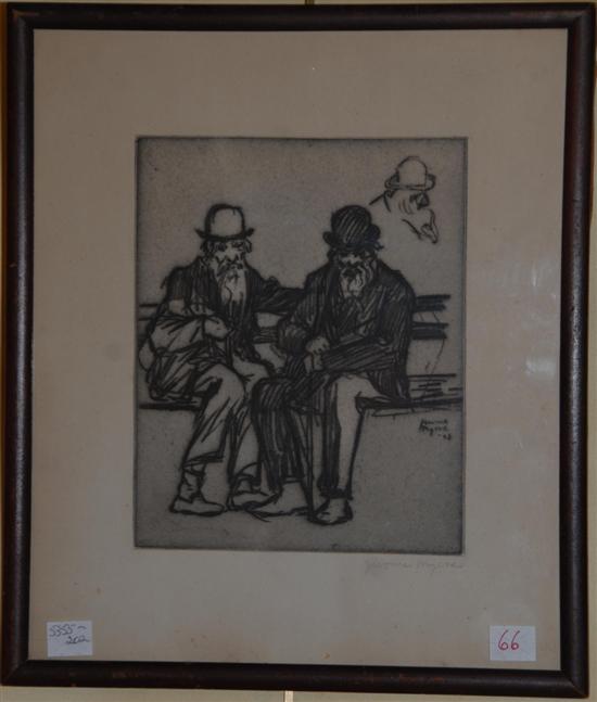 Appraisal: JEROME MYERS AMERICAN - Etching Gentlemen seated on a park