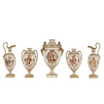 Appraisal: A Chelsea Derby five-piece garniture circa probably decorated by Richard