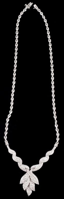 Appraisal: K white gold necklace contains round brilliant cut diamonds Ct