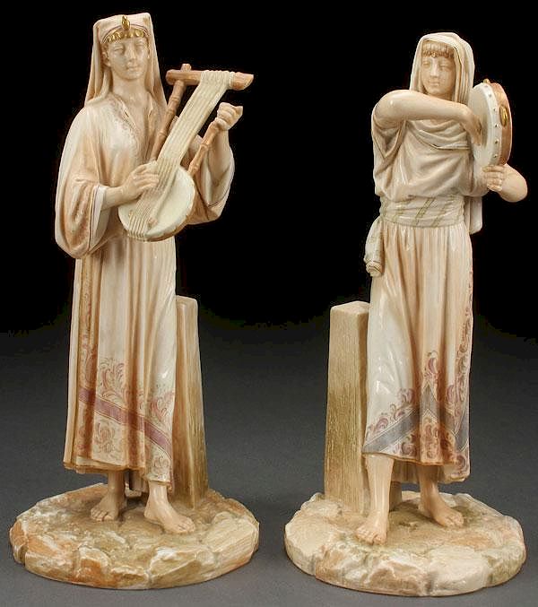 Appraisal: PAIR ROYAL WORCESTER EGYPTIAN STYLE FIGURES A PAIR OF FINE