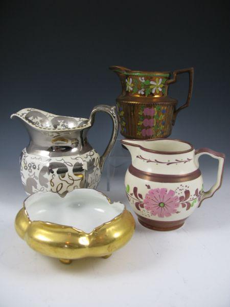 Appraisal: Three English Lustreware Pitchers One Bowl the silver luster pitcher