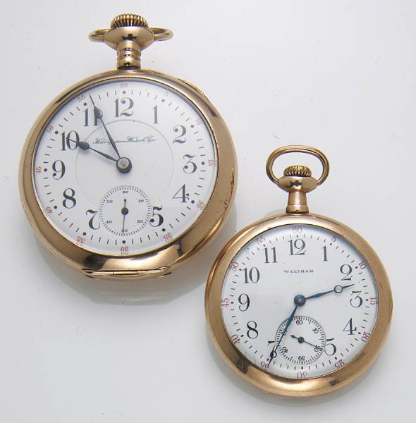 Appraisal: A Waltham gold-filled pocket watch together with a Hampton Railroad