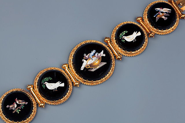 Appraisal: A TH CENTURY MICROMOSAIC PANEL BRACELET comprising five graduated circular