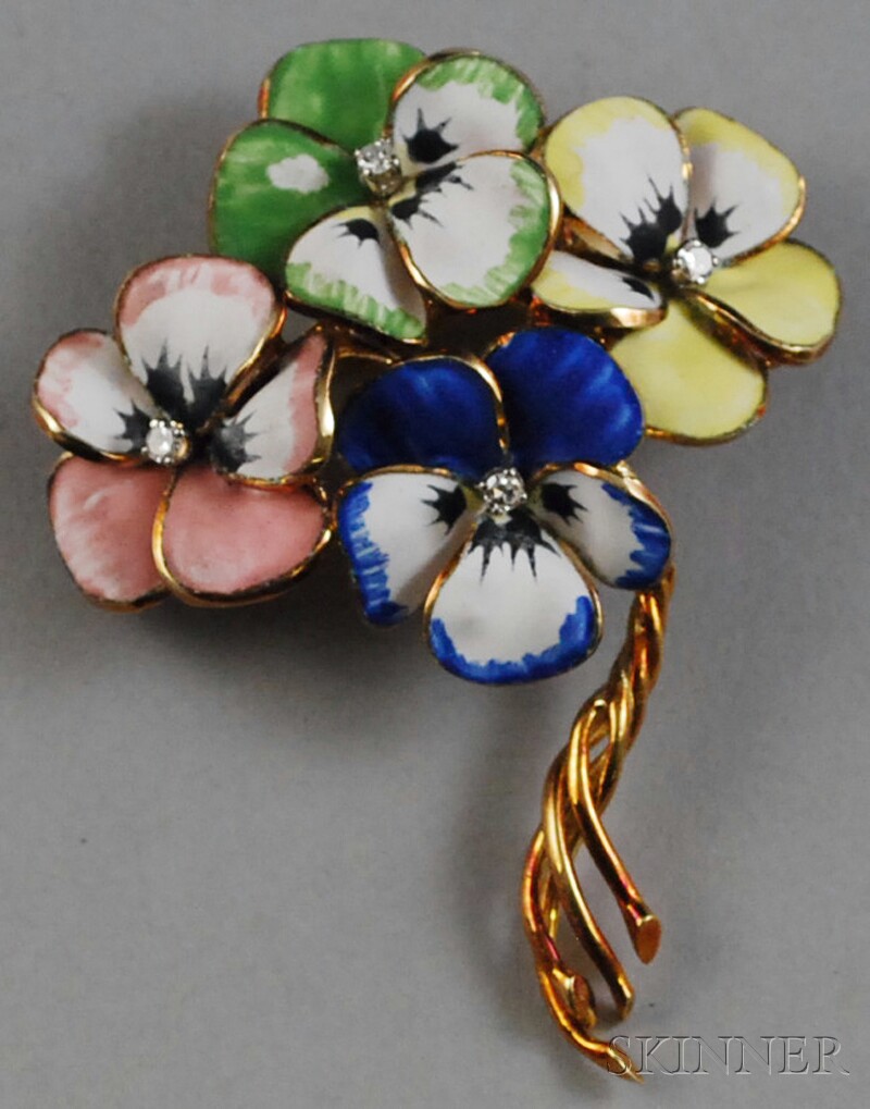 Appraisal: kt Gold Enamel and Diamond Pansy Brooch total dwt some