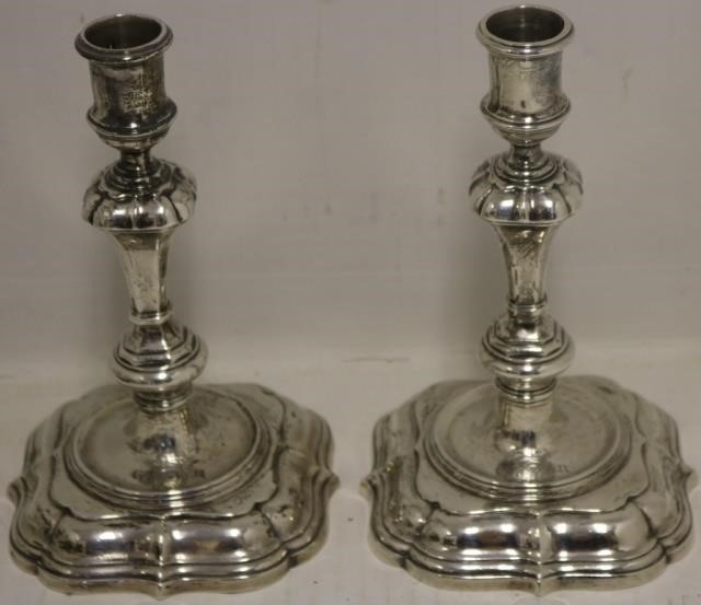 Appraisal: PAIR OF ENGLISH STERLING SILVER CANDLESTICKS LONDON P C MAKER