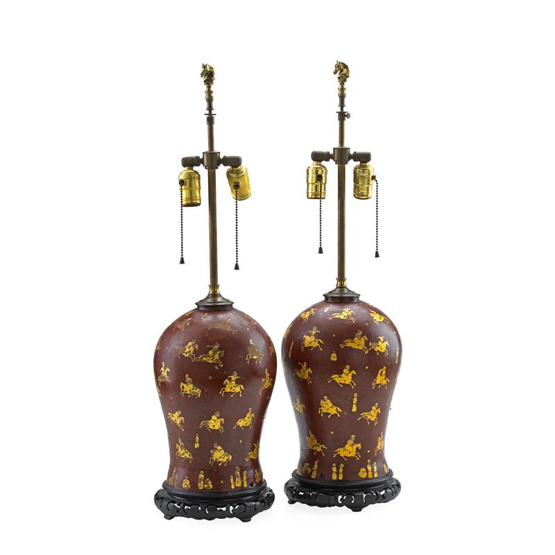 Appraisal: PAIR OF PERSIAN LACQUER LAMPS Condition Report