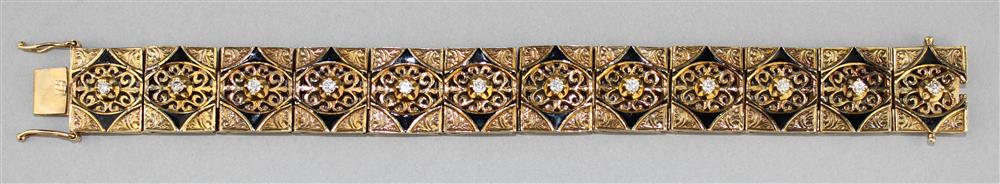 Appraisal: VINTAGE K YELLOW GOLD BRACELET OF LINKED SQUARES WITH DIAMONDS