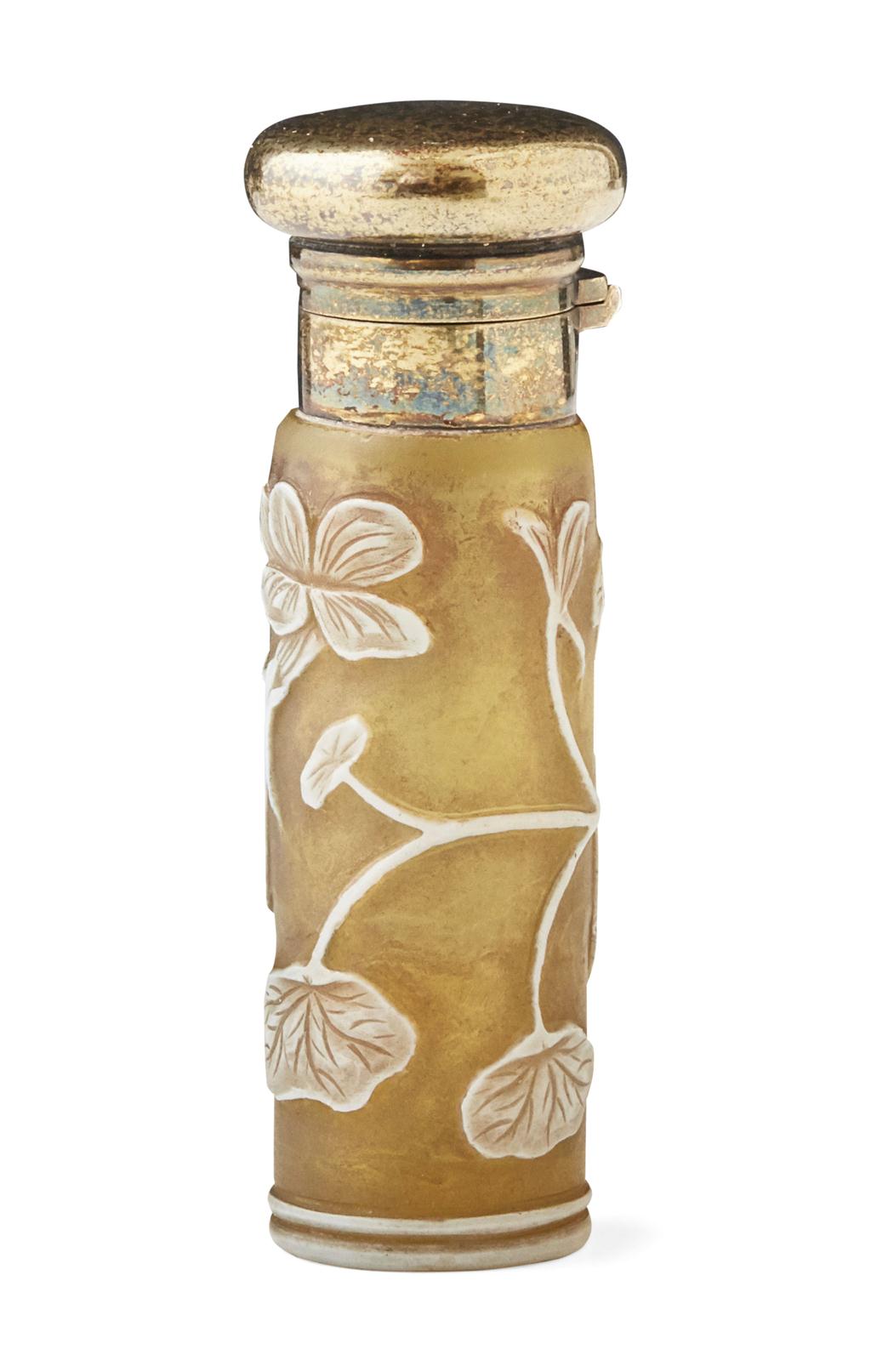 Appraisal: CAMEO GLASS AND SILVER MOUNTED PERFUME BOTTLE CIRCA of cylindrical