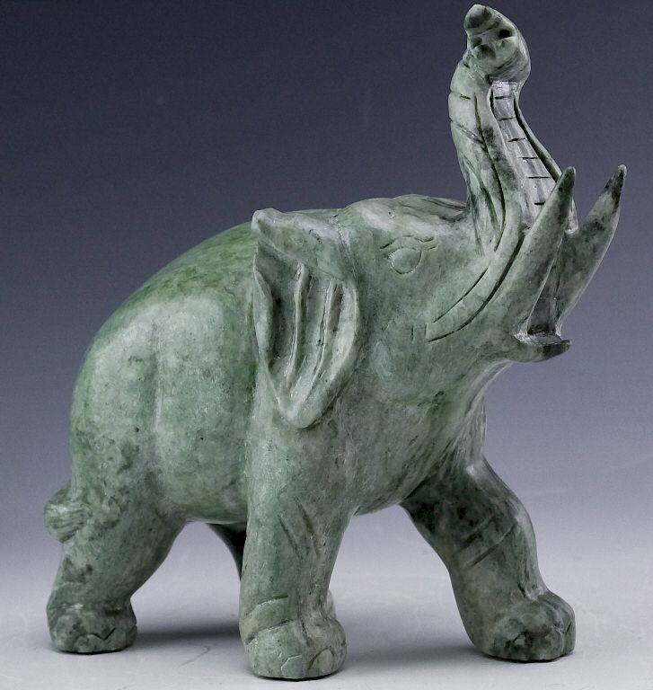 Appraisal: Jade Hard Stone Figural Lucky Elephant Sculpture Large carved hard