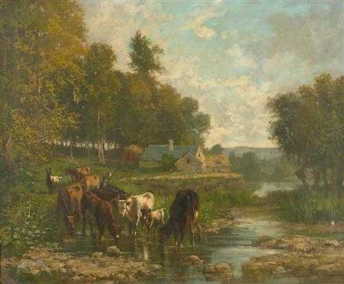 Appraisal: ANONYMOUS TH CENTURY Cows on the meadow Oil on canvas