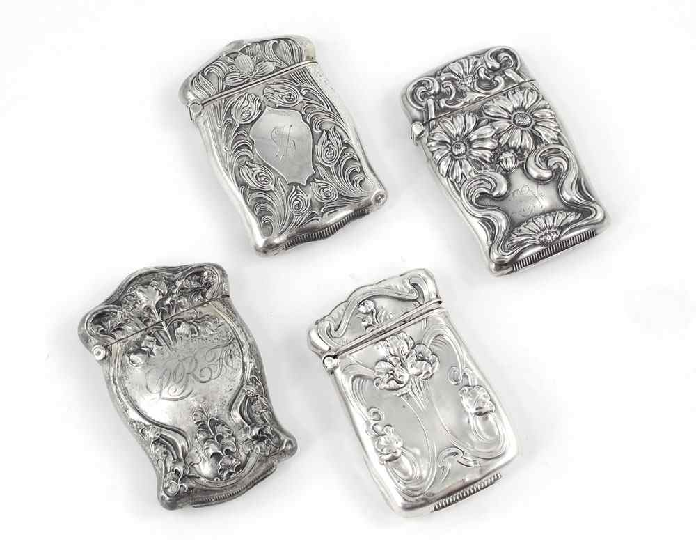 Appraisal: WEBSTER ART NOUVEAU STERLING MATCH SAFES All with art nouveau