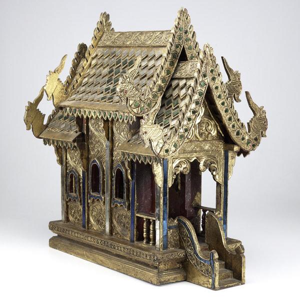 Appraisal: Spirit house Thailand Carved wood and gold leaf with ornate