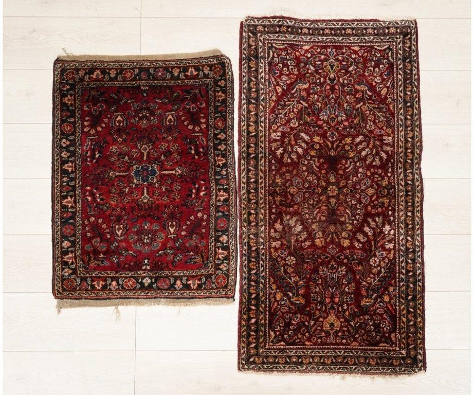 Appraisal: Two Sarouk mats each with red fields and floral patterns