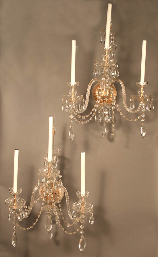 Appraisal: Set of Four George III Style Cut Glass Three-Light Sconces