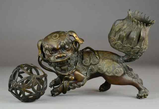 Appraisal: Chinese Ming Bronze Foo Lion CensorFinely molded to depict a